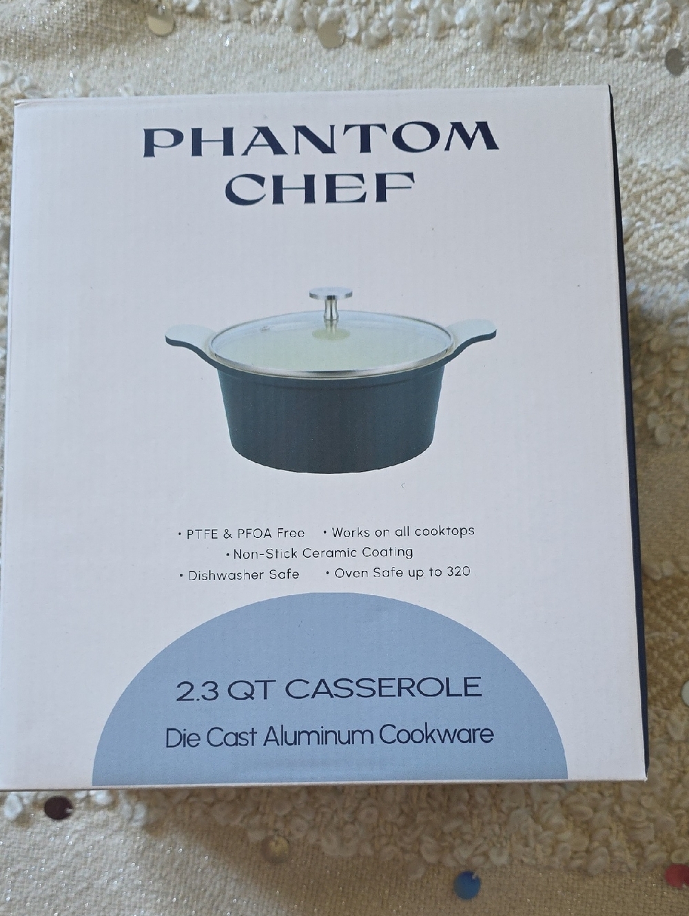 Teal Blue Green  2.3 QT Non-Stick Ceramic Casserole with Glass Lid